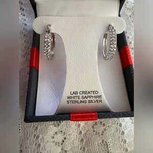 Lab created Sterling Silver White Sapphire Hoop Earrings. New in box
